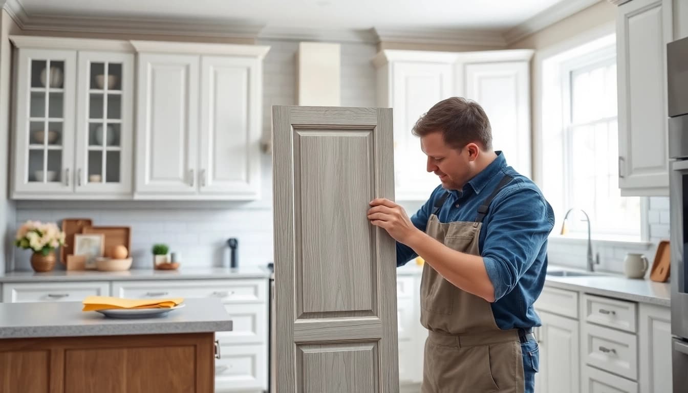 Cabinet Refacing Largo FL project showcasing a craftsman enhancing kitchen cabinetry.