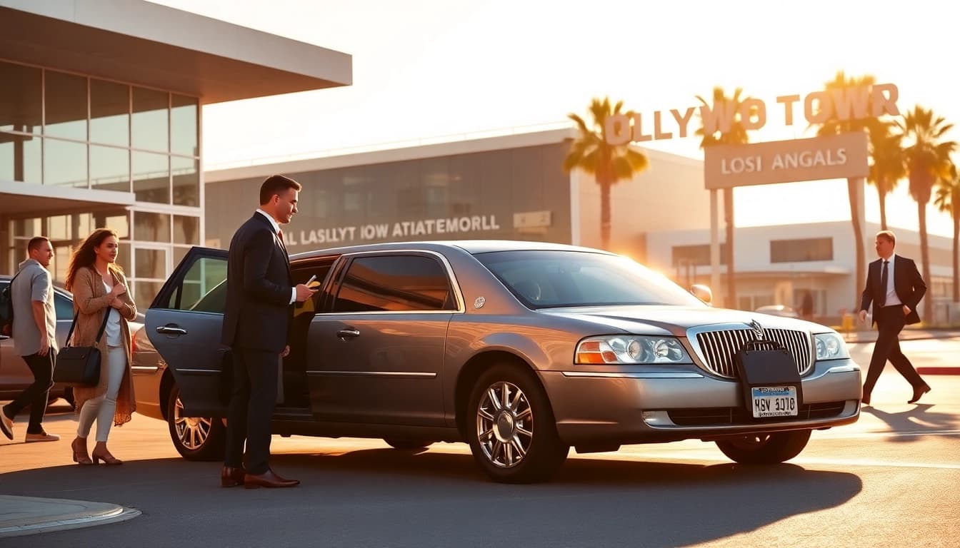 Hollywood Town Car and Limousine providing premium airport service at Los Angeles with professional driver ready to assist.