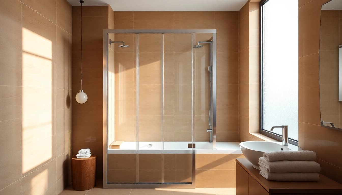 Erleben Sie die eleganten Details einer duschkabine 100x100 pendeltür in einem modernen Badezimmer.