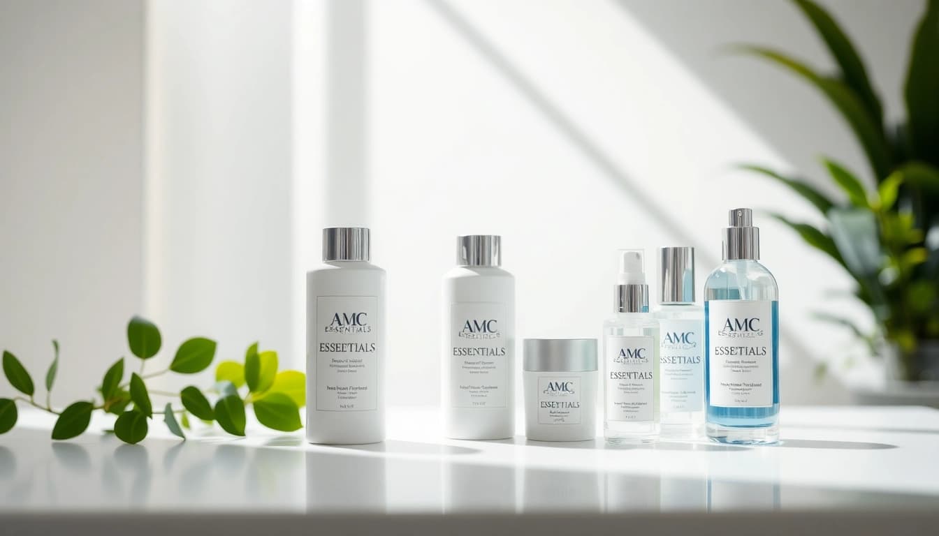 Showcasing AMC Essentials wellness products in a serene and bright environment, highlighting quality and innovation.