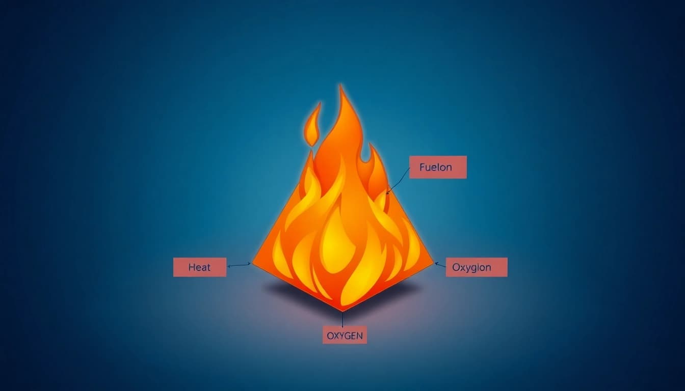 Visual representation of fire tetrahedron displaying its four core elements clearly.