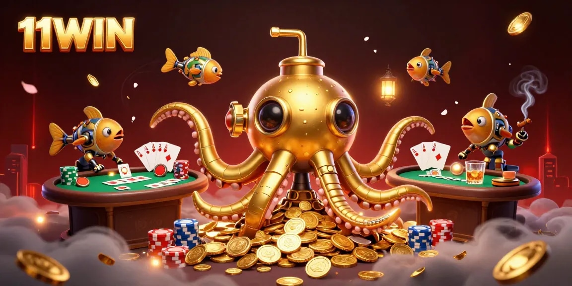 Experience exciting poker gameplay with 11WIN in this vibrant 3D underwater casino scene.