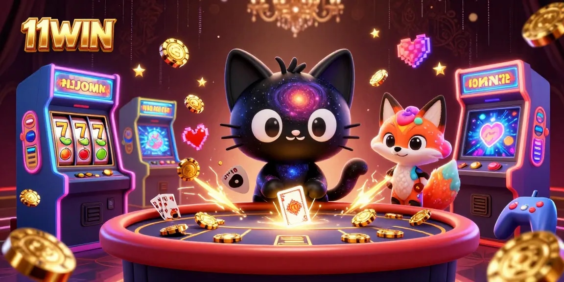 Engage with 11WIN's cosmic casino scene featuring vibrant game elements and rich graphics.