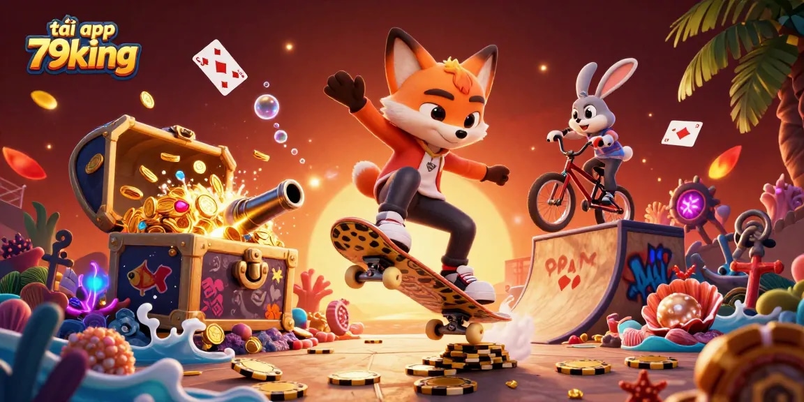 Experience excitement with the spirited 3D cartoon scene illustrating how to tải app 79king effectively.