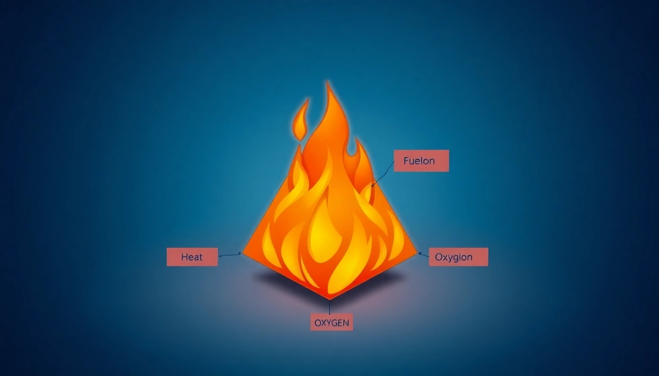 Visual representation of fire tetrahedron displaying its four core elements clearly.