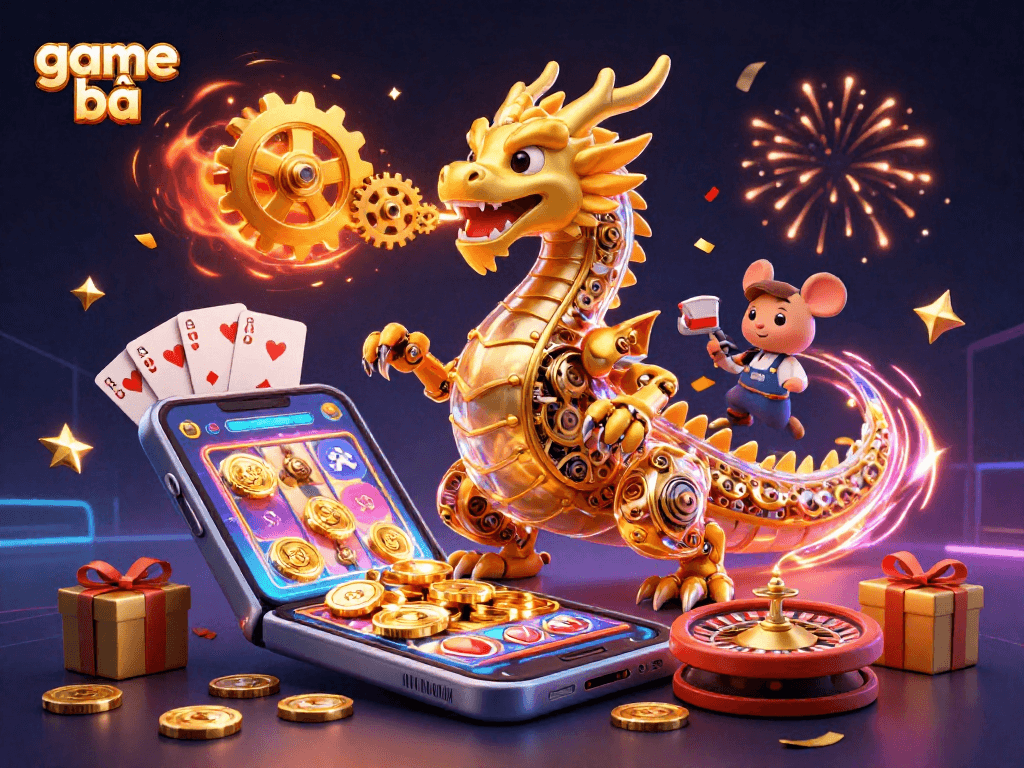 Experience enticing game bài excitement with a golden dragon and slot gameplay elements.