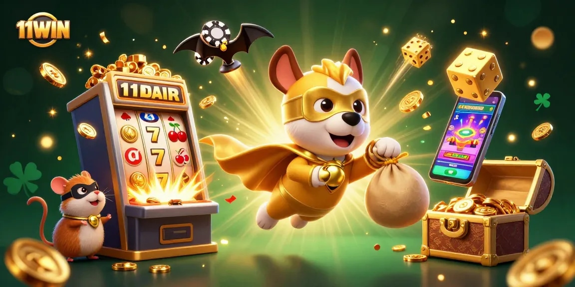 Engage with 11WIN's thrilling casino adventures featuring a superhero dog and golden jackpots!