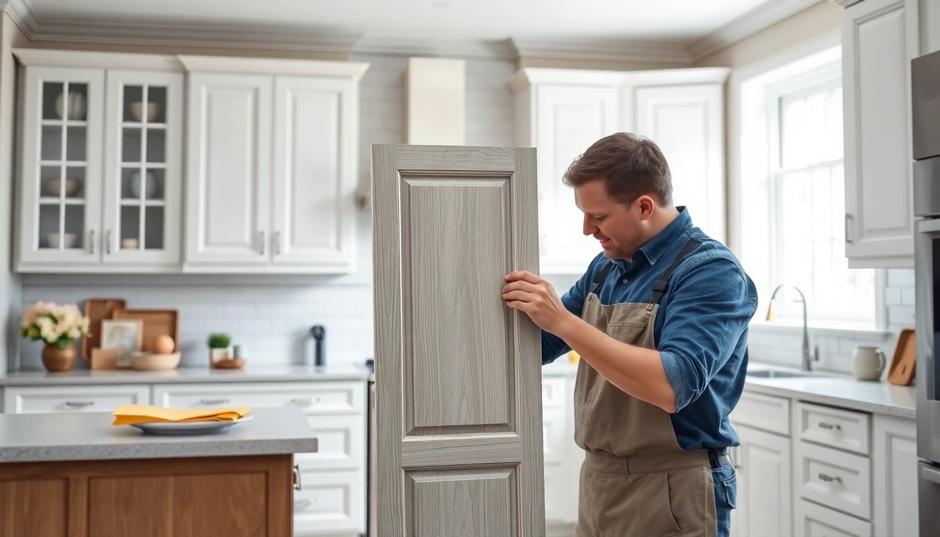 Cabinet Refacing Largo FL project showcasing a craftsman enhancing kitchen cabinetry.