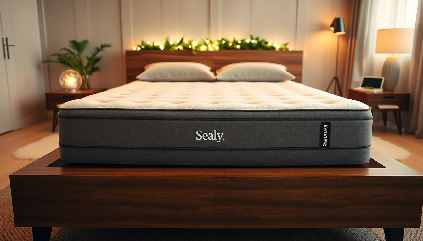 Experience comfort with a Sealy Posturepedic mattress in a serene, modern bedroom setting.
