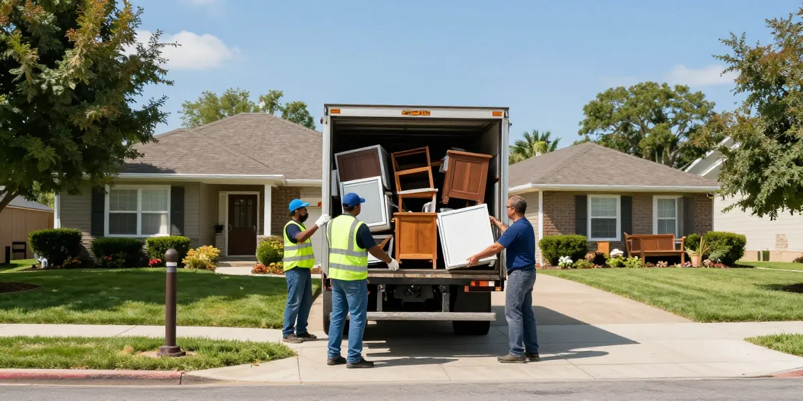 target Junk Removal Vancouver team loading junk into truck in sunny suburban neighborhood