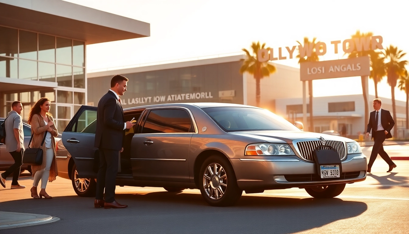 Hollywood Town Car and Limousine providing premium airport service at Los Angeles with professional driver ready to assist.