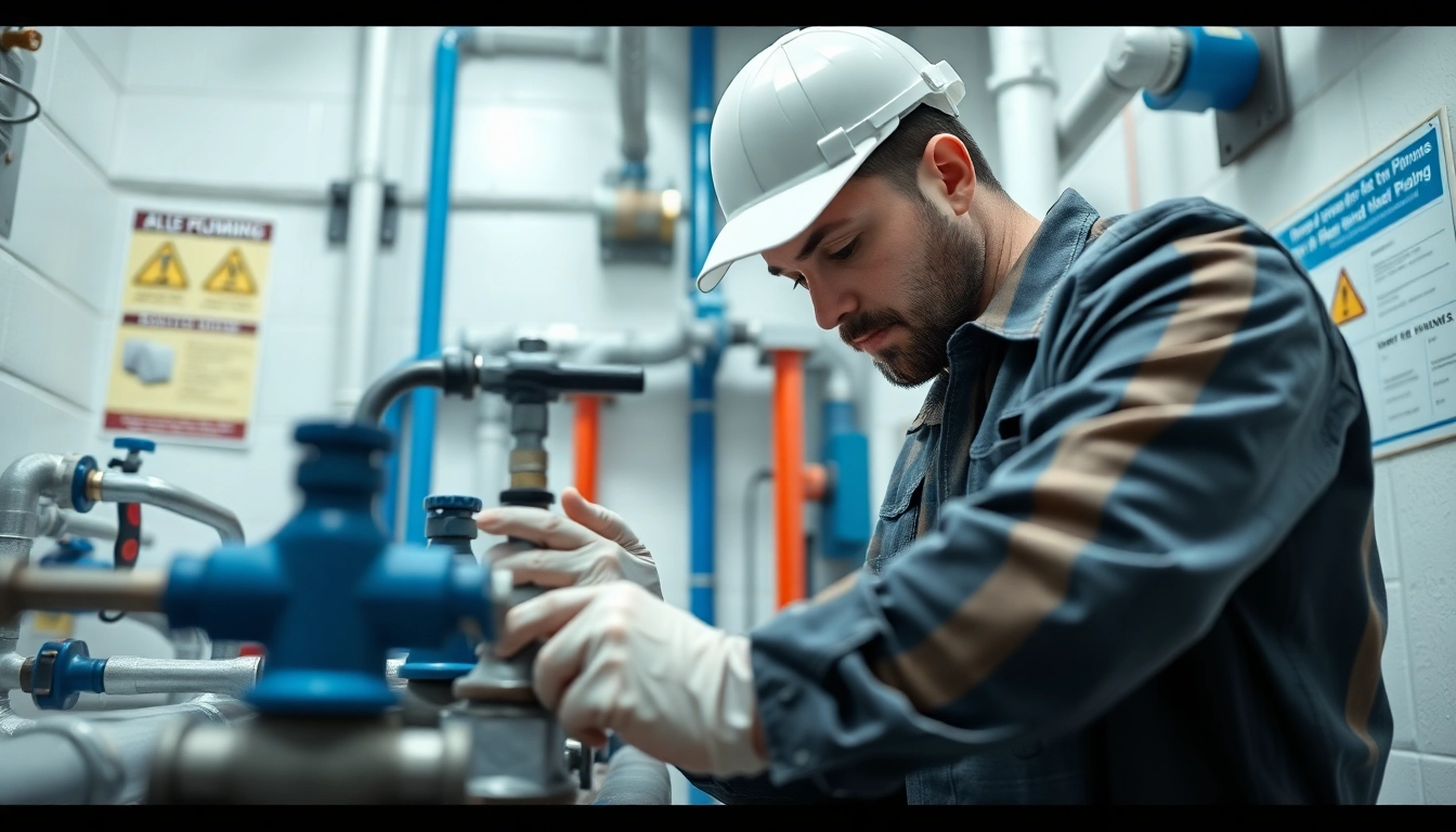 Plumber north shore fixing pipes in a bright, organized workspace, showcasing expertise and professionalism.
