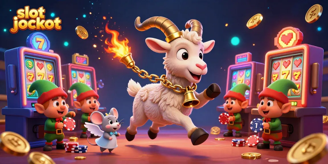 Menyaksikan slot jackpot yang memukau di kasino dengan karakter menarik, mesin slot, dan koin emas berkilau.