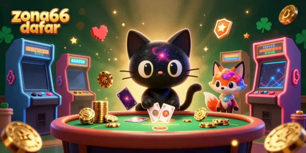 Taruhan menarik di zona66 daftar dengan kucing astral menarik chip emas dan kartu.