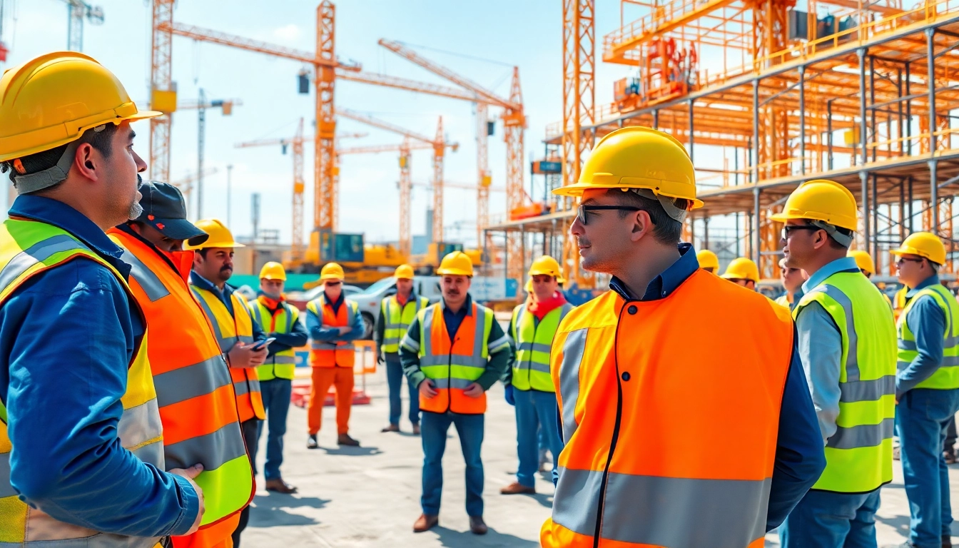 Enhance construction site safety with workers and a safety officer discussing protocols on-site.
