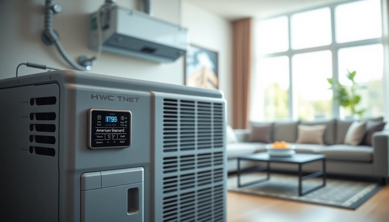 Showcasing an American Standard HVAC unit in a cozy living room, highlighting cooling efficiency and comfort.