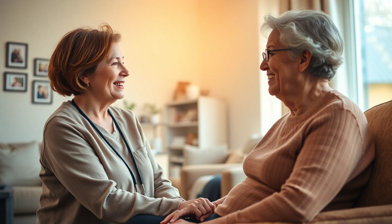 Engaging caregiver providing in home care near me in a warm, inviting environment.