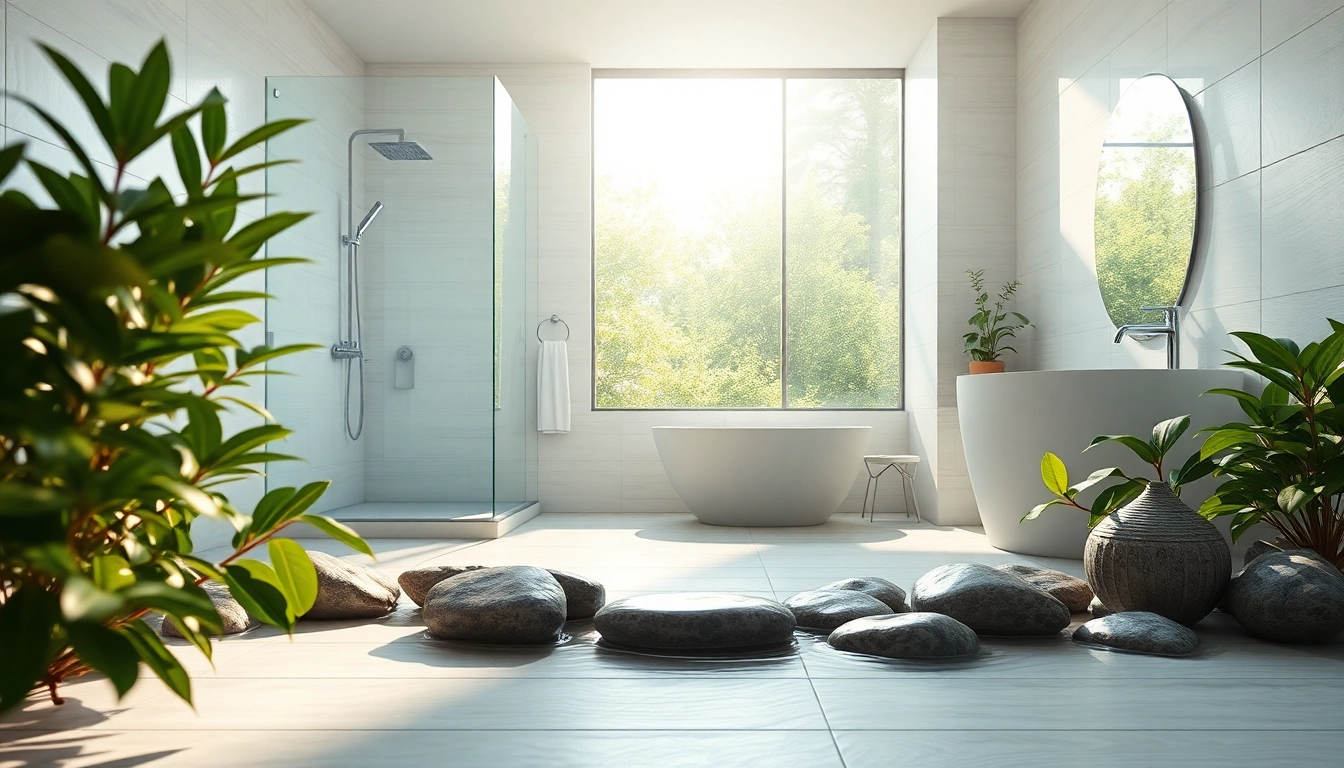Experience elegant showers in a modern, tranquil bathroom setting featuring lush greenery and natural light.