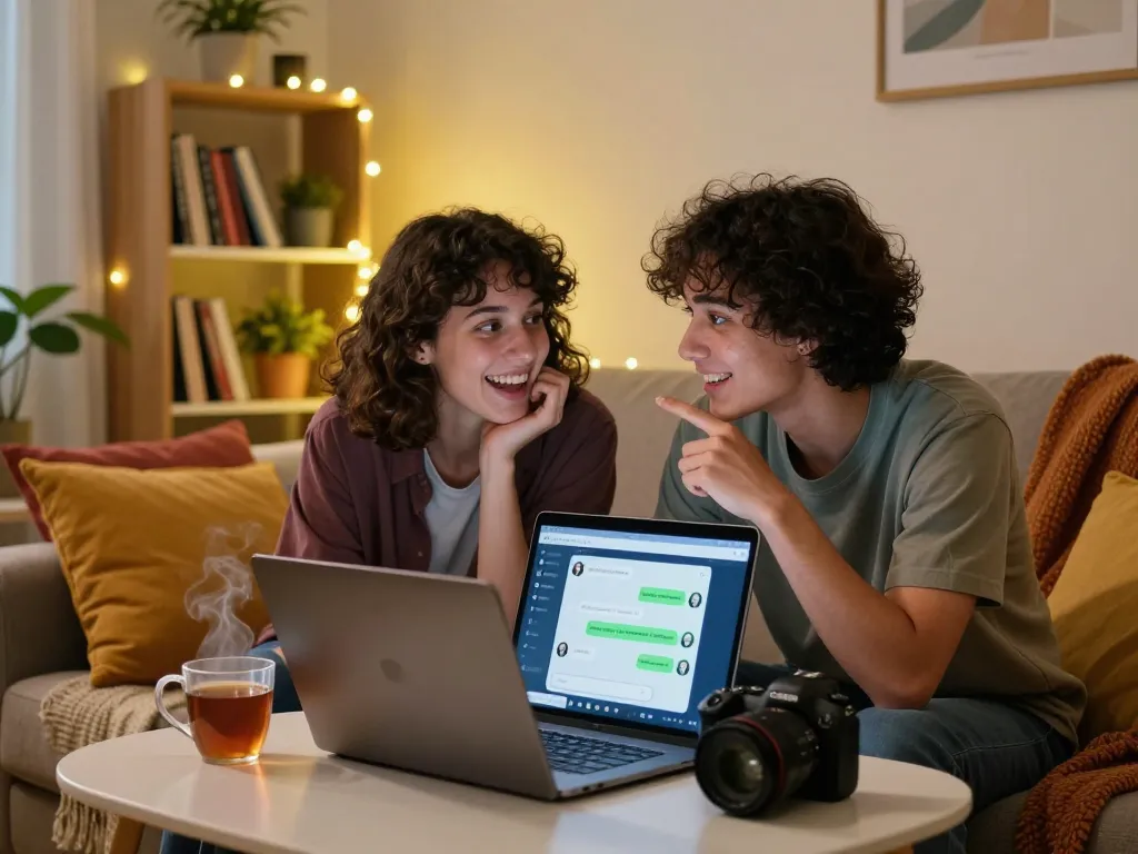 Engaging in free ai sex chat with friends in a cozy room, showcasing playful interaction.