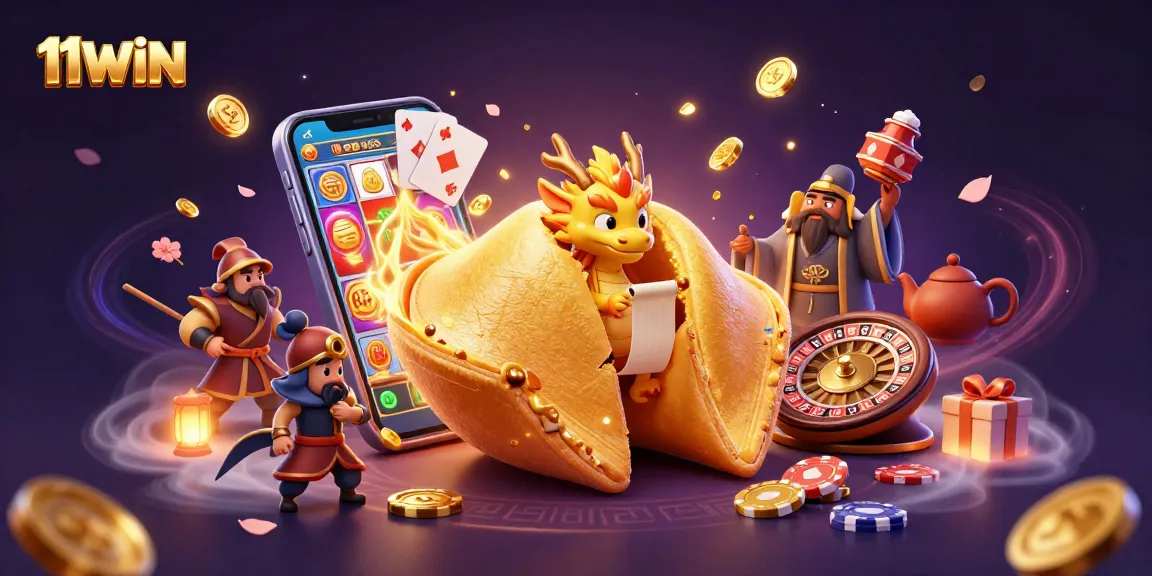 Experience the excitement of 11WIN with this vibrant casino-themed 3D illustration full of dynamic elements.