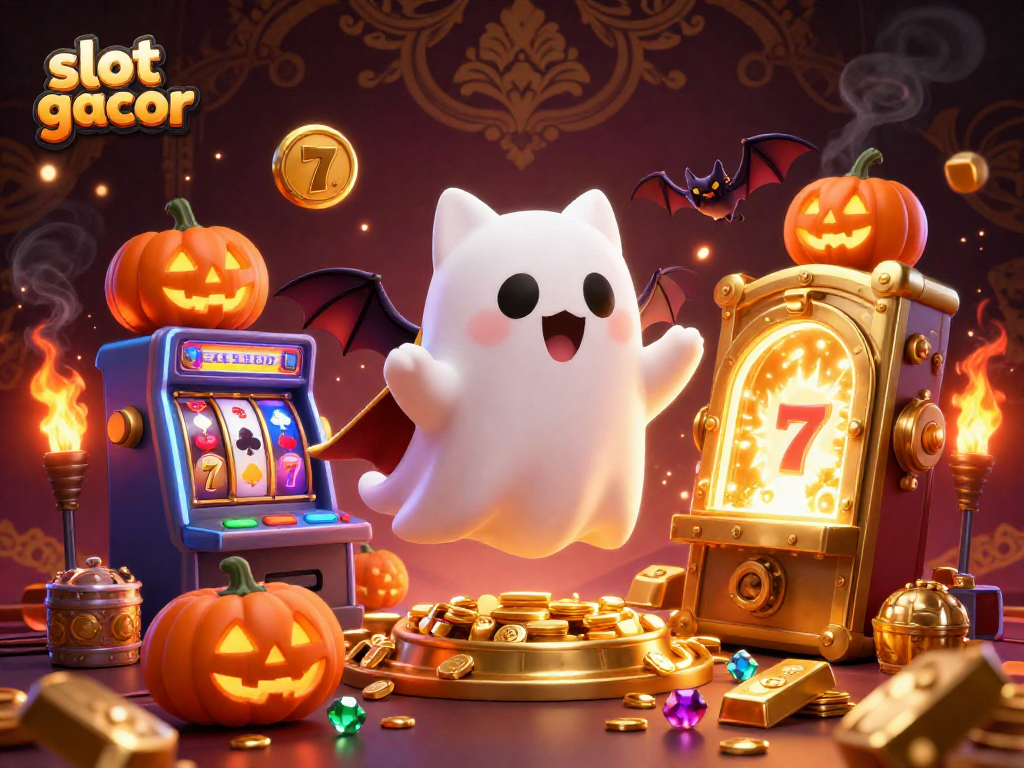 Experience the thrill of slot gacor with a friendly ghost cat and treasures in a dynamic casino.