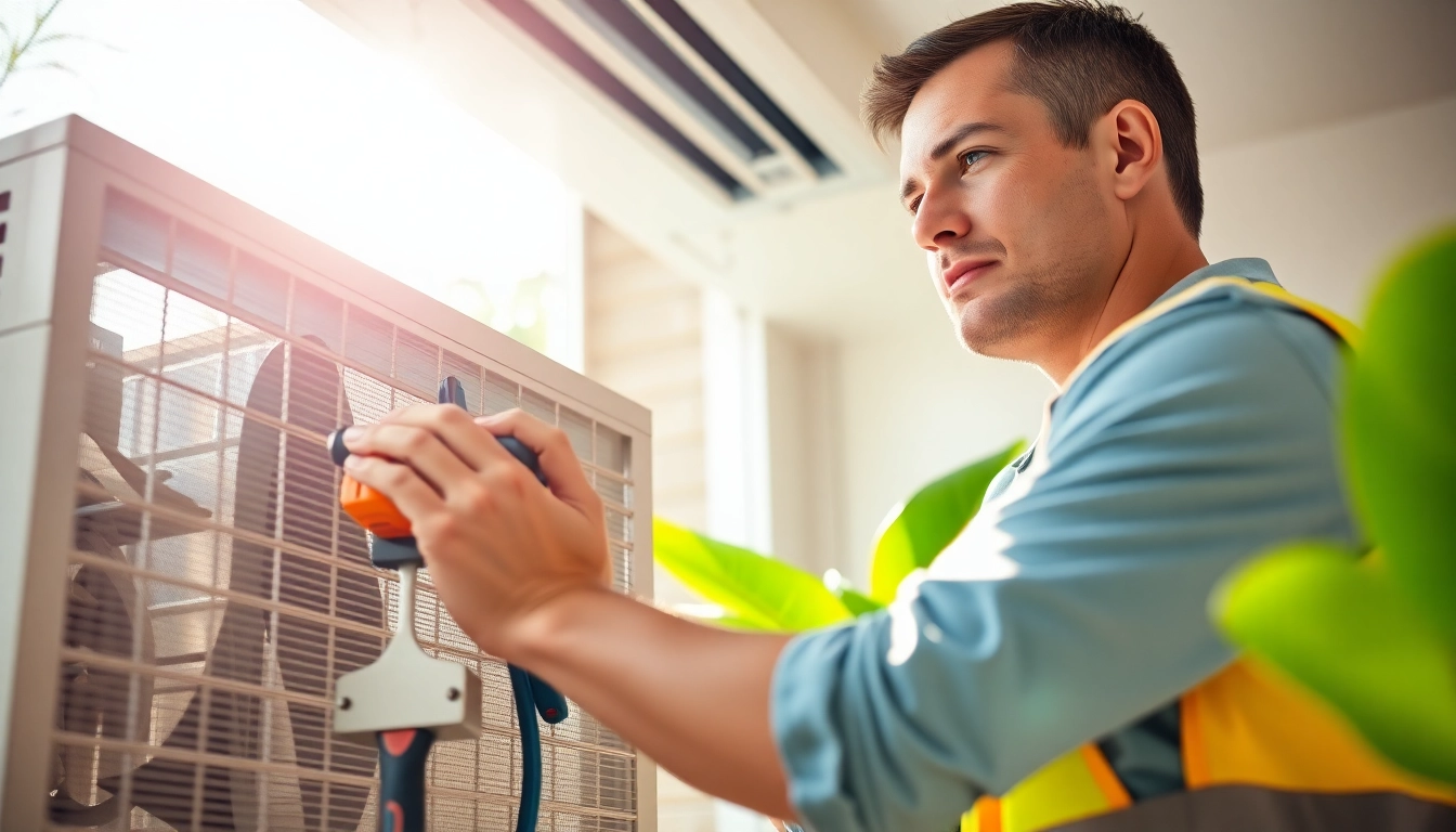Technician performing Air Conditioning Repair Tampa with tools at a residential site.