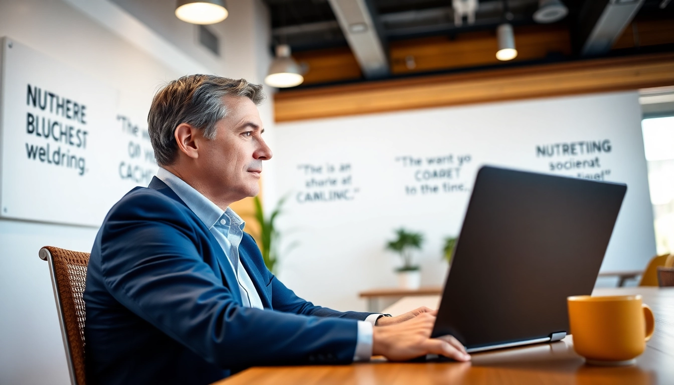 Business coach near me advising a client in a modern office space.