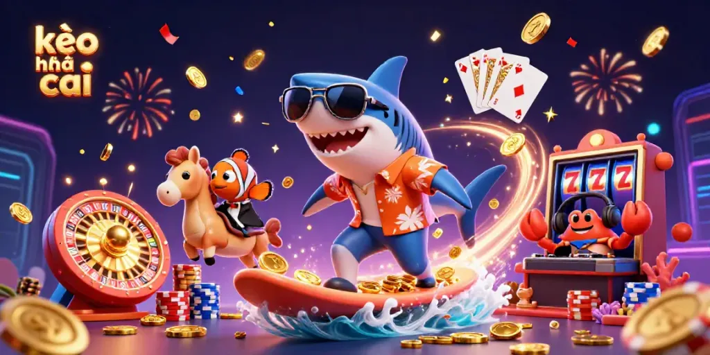 Engage with kèo nhà cái through exciting golden waves, vibrant characters, and casino elements