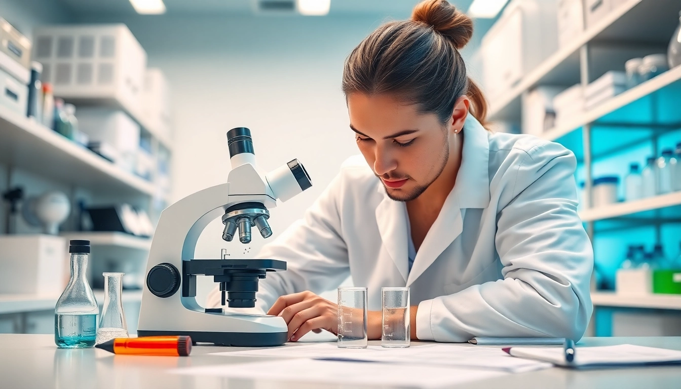 Hydro Research scientist examining peptides in a high-tech lab environment.