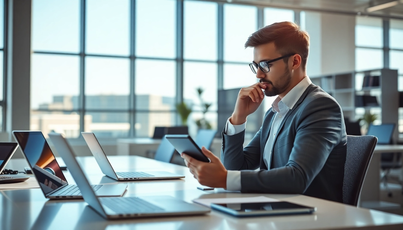 Achieve IT certifications without studying in a sleek office setting, person engaged in focused learning.