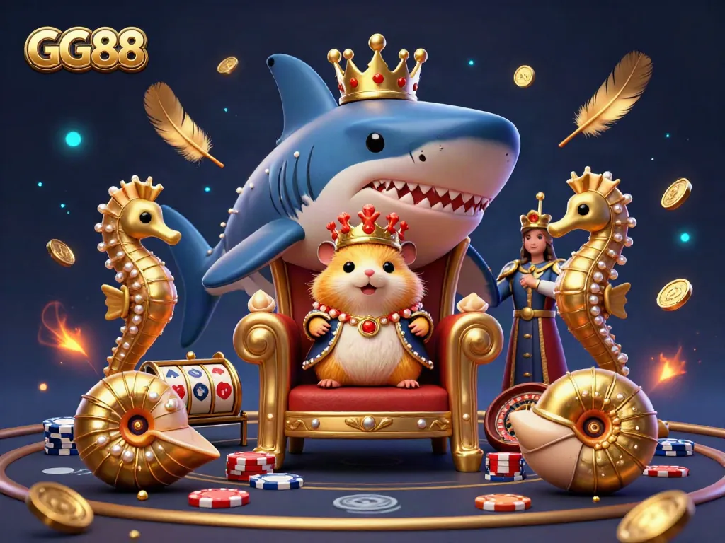 Engage with thrilling casino adventures at GG88 with a golden hamster king ruling a vibrant gambling realm.
