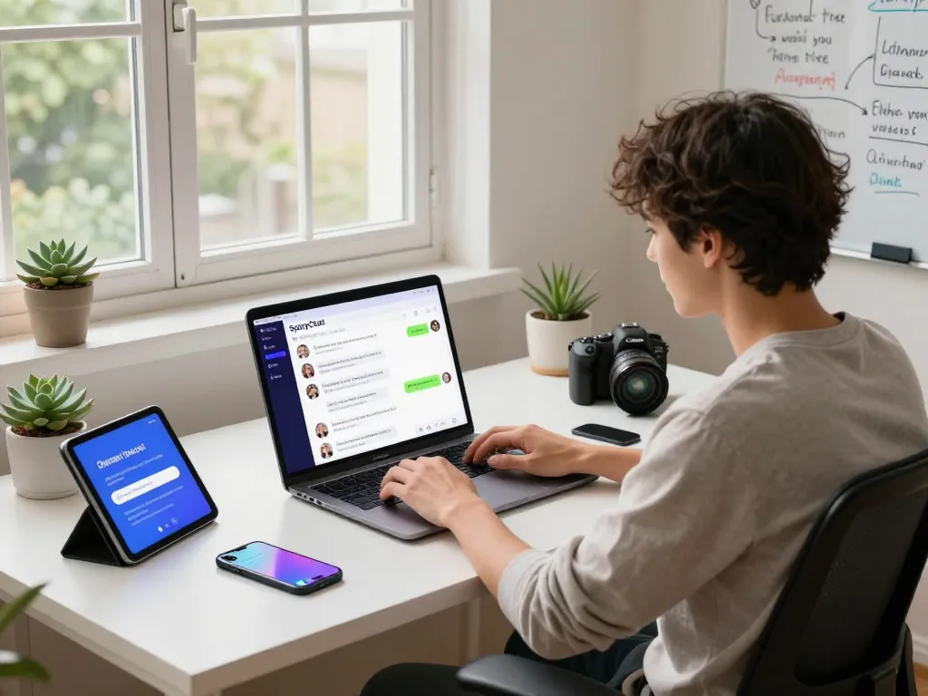 Engaging user interaction with SpicyChat AI in a modern home office setting