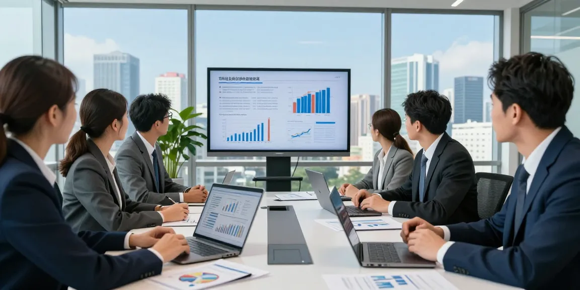 Finance team meeting discussing worldwide commercial project finance strategies in an urban office.