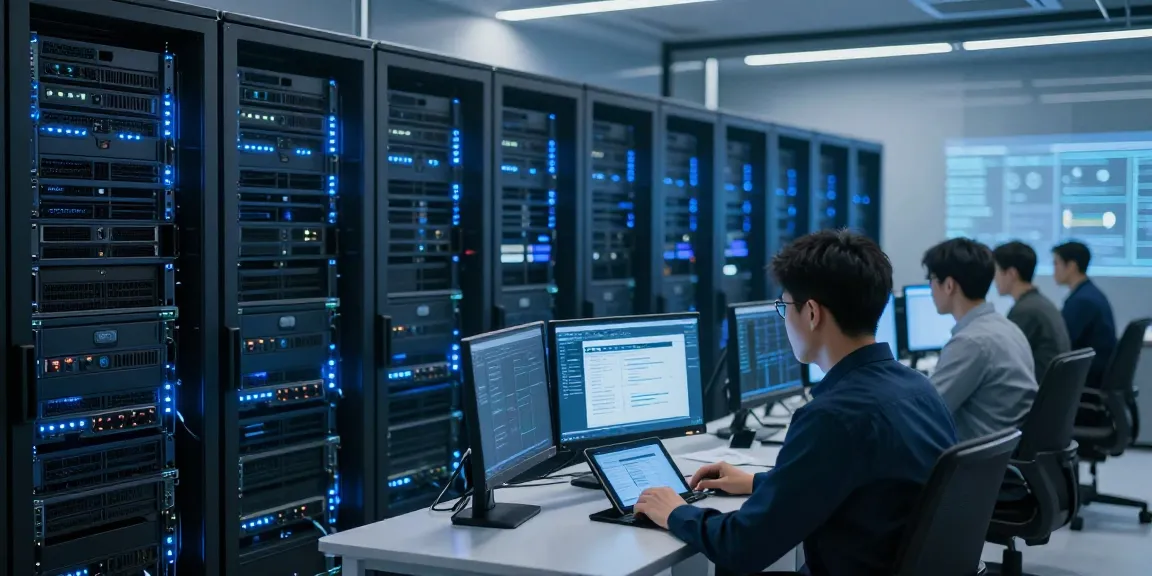 Web application va illustrated in a high-tech data center with servers and security monitoring tools.