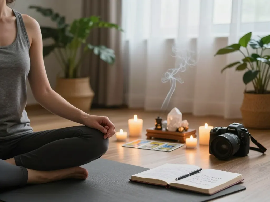 Serene meditation setting for exploring thoughts about why can’t I stop thinking about someone.