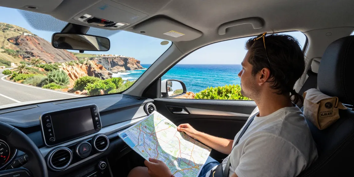 Agadir Car Rentals Official road trip scene with stunning Moroccan coast and modern rental car.