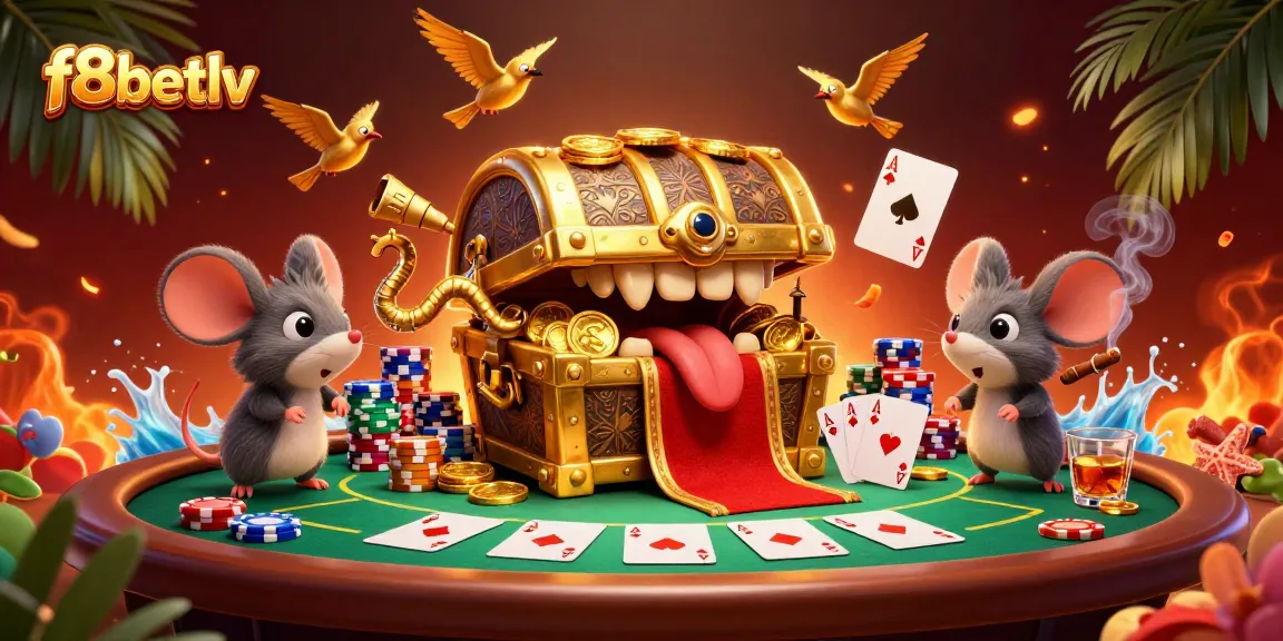 Experience vibrant winnings at f8betlv with a treasure chest and poker scene full of excitement.