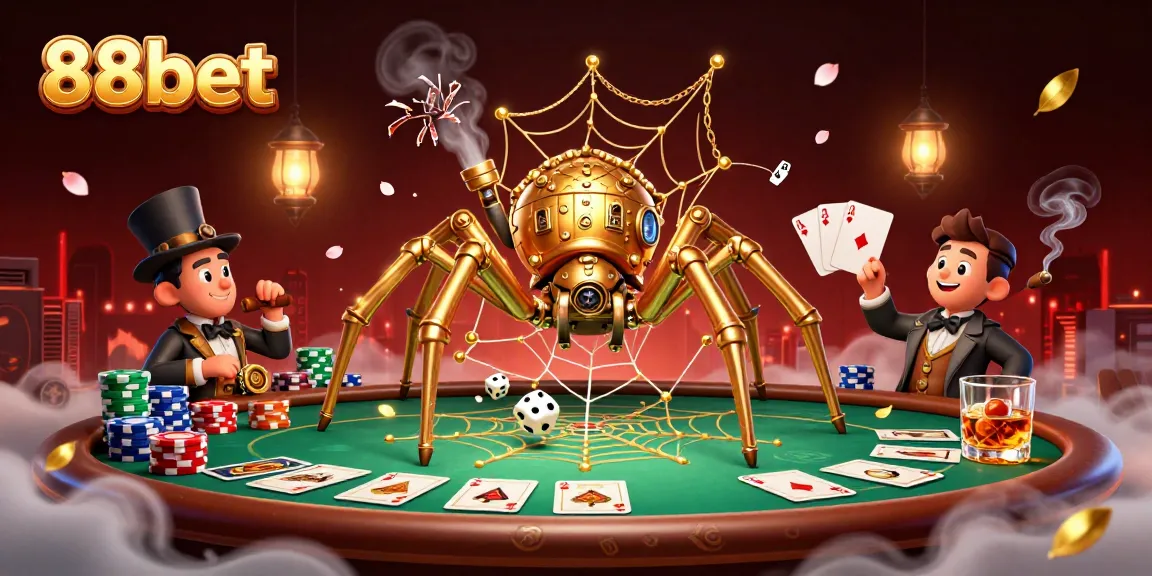 Engage in exciting gameplay with 88bet’s dynamic casino illustration featuring poker elements.