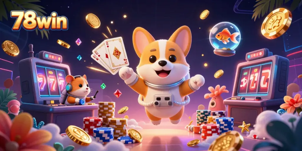Experience winning moments at 78win with 3D characters immersed in a lively casino atmosphere.