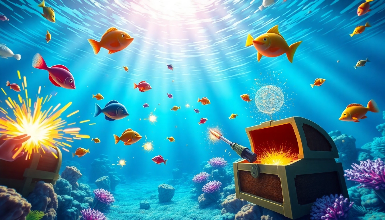 bắn cá đổi thưởng gameplay in a vibrant underwater casino scene with colorful fish and exciting graphics.