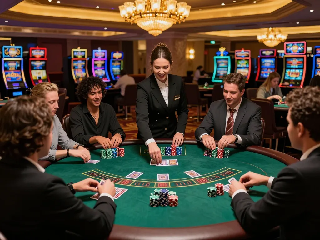 Players engaging in an exciting blackjack game at LC88 casino, showcasing strategic gameplay and vibrant atmosphere