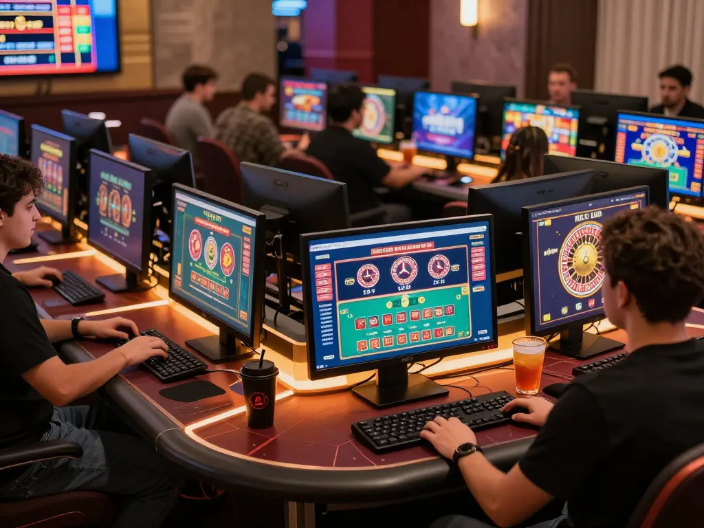 Engaging scene of online gaming showcasing man club excitement through various table games and slots
