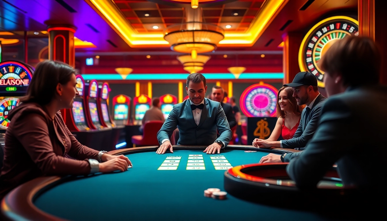 Players enjoying a thrilling poker game at 8live3.com, showcasing excitement and luxury in gambling.