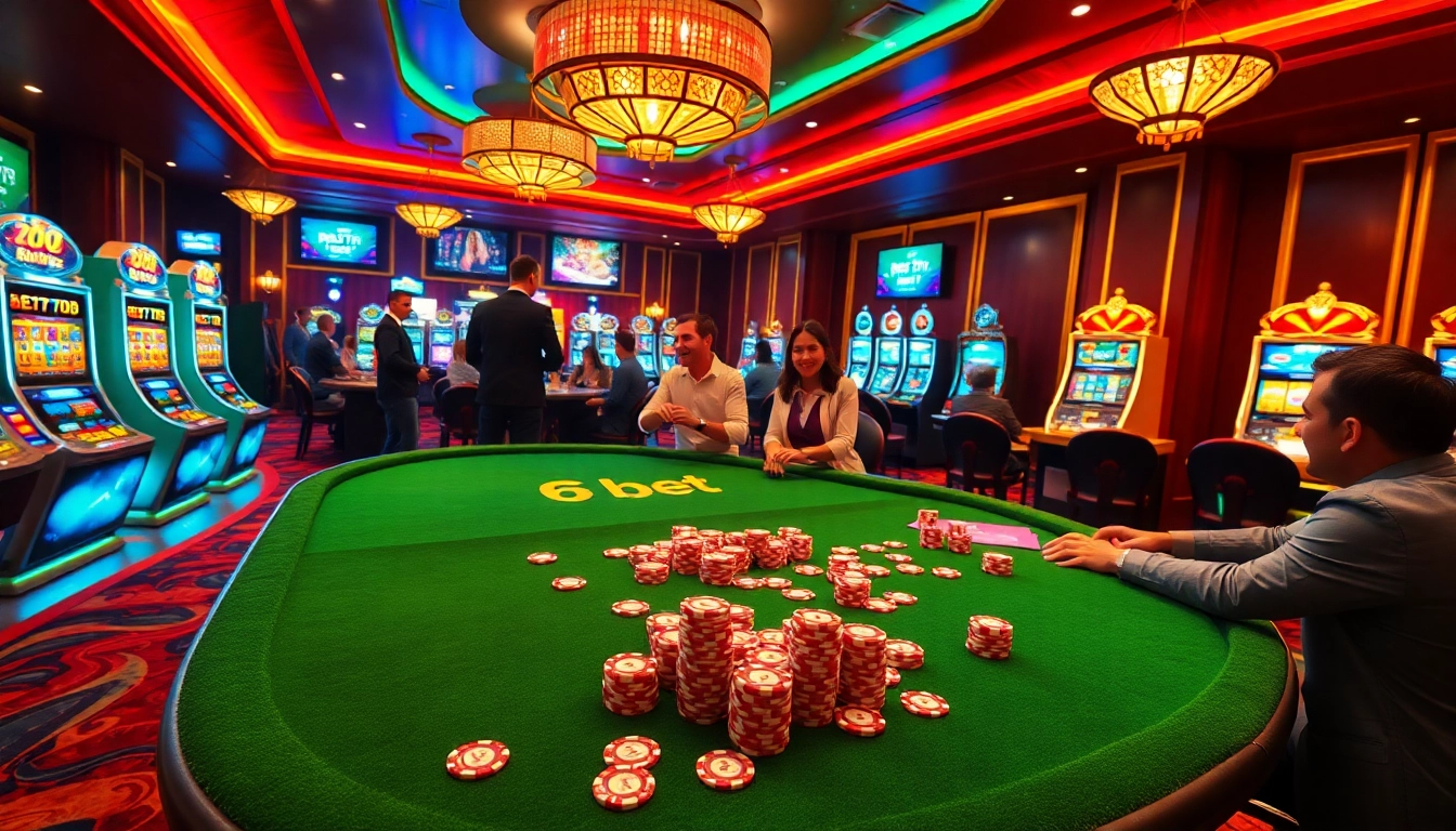 Players engaging in an exciting game at mi bet casino, featuring vibrant poker chips and a digital interface.
