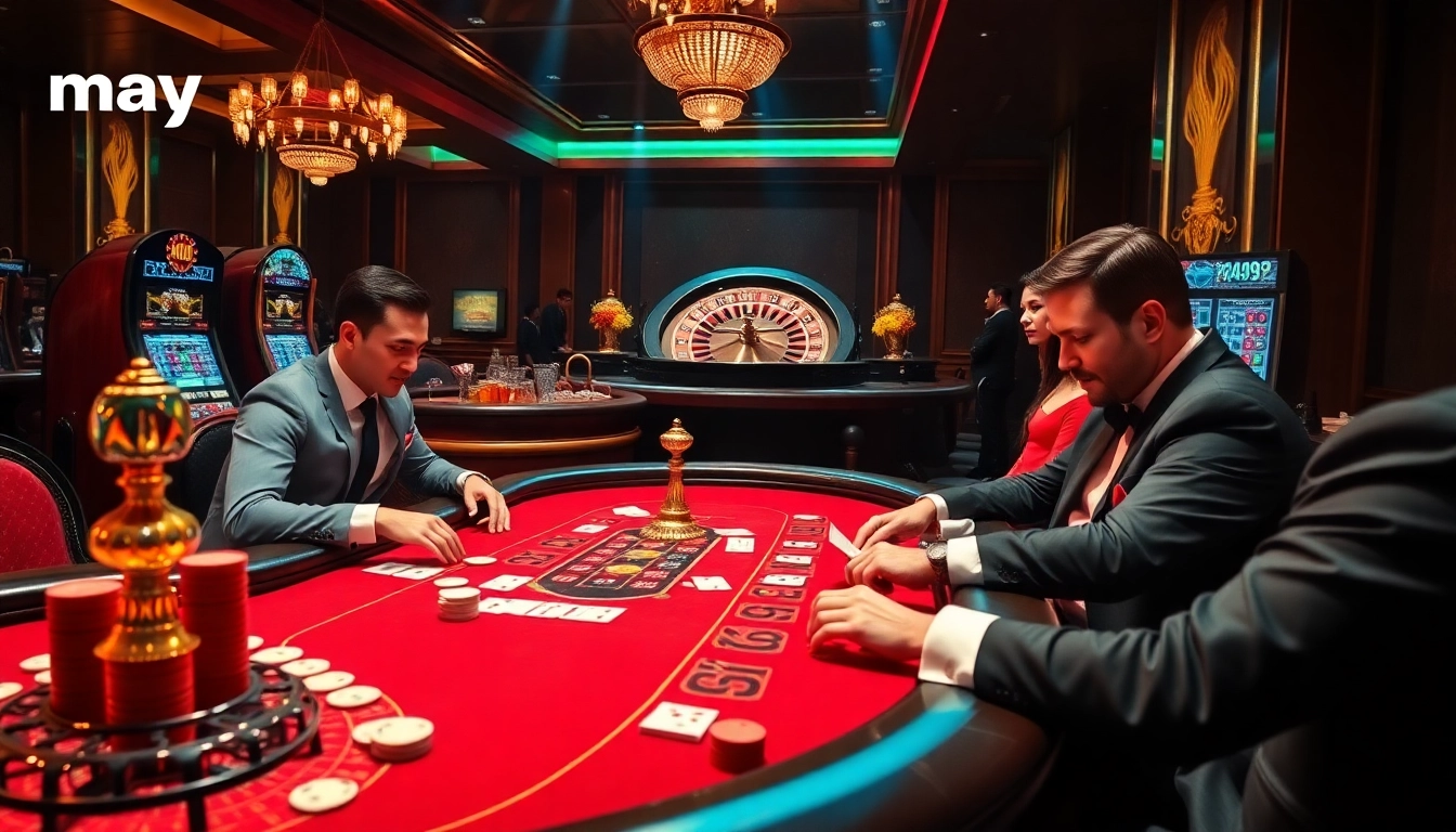 Experience the excitement of may8899 with a high-stakes poker table scene featuring professional players.