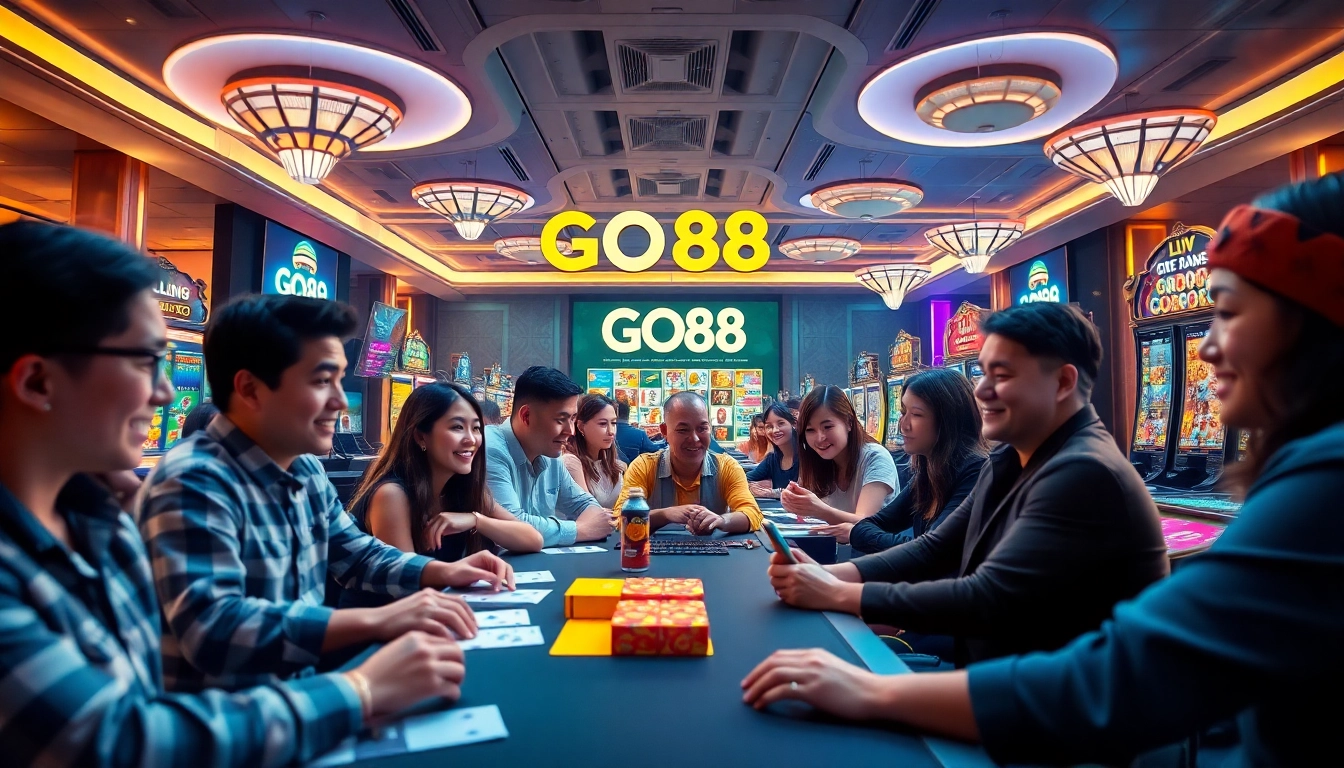 Exciting gamers enjoying diverse games on the GO88 platform in a vibrant digital setting.