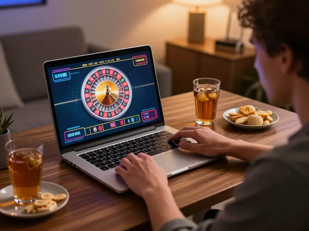 Engage in thrilling live dealer roulette at home with vipwin, showcasing an inviting online gaming setup.