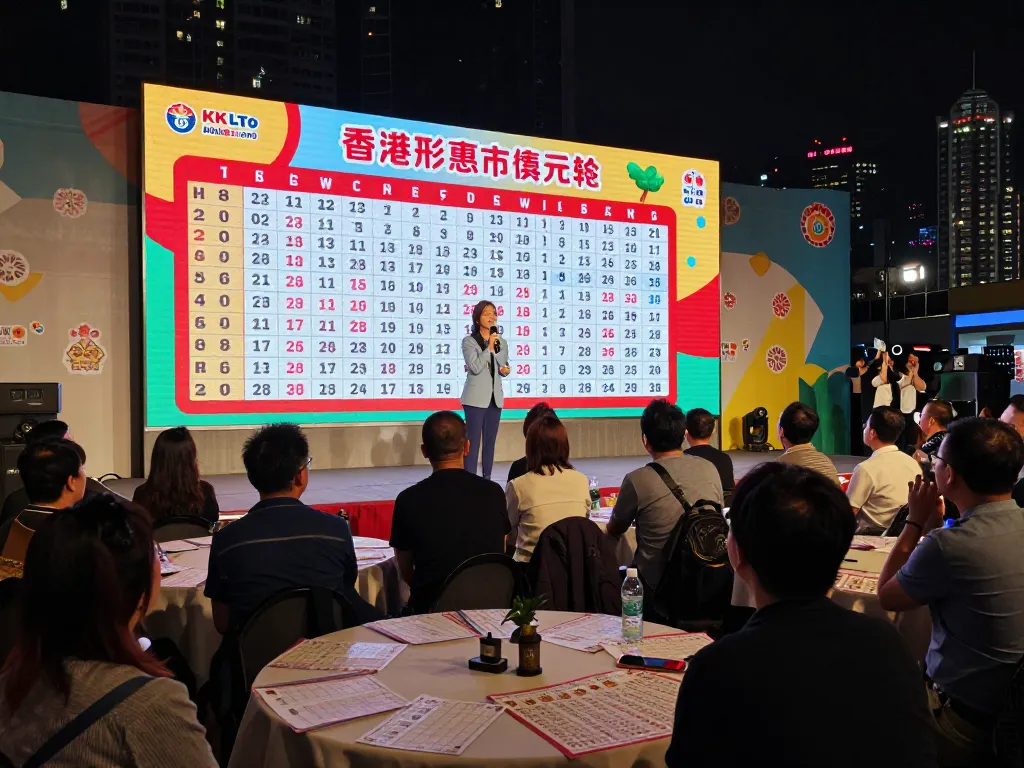 Acara undian lotere HK yang menggembirakan dengan pembawa acara yang mengumumkan nomor pemenang dan penonton yang beragam terlibat.