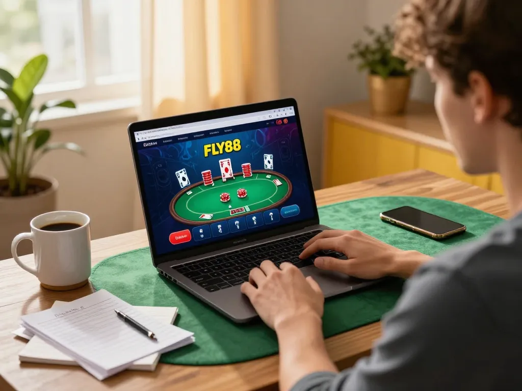 Player immersed in strategic gameplay on FLY88's online platform, showcasing engaging poker action.