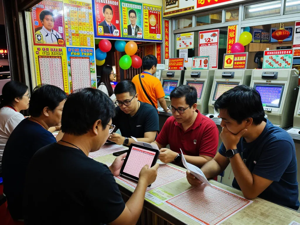 Teman-teman antusias mendiskusikan pemenang lotere Togel Hongkong di toko lokal yang ramai dengan hasil HK sebelumnya yang ditampilkan.